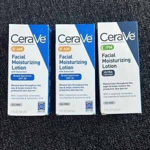 CeraVe Bundle of 3, 2- AM & 1- PM Facial Moisturizing Lotion